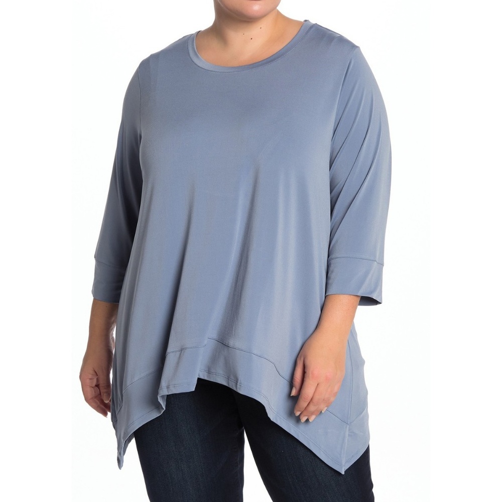 Joan Vass Handkerchief Hem 3/4 Sleeve Knit Top